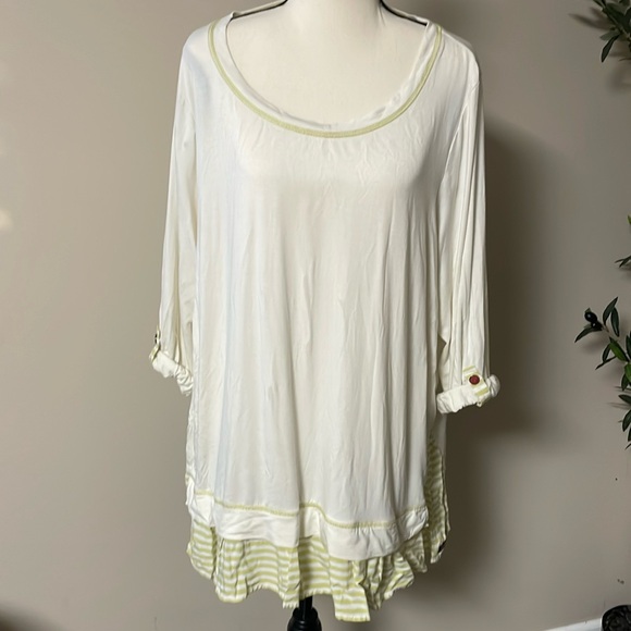 Matilda Jane tunic top ivory white lime green stripes size XL - Picture 1 of 9